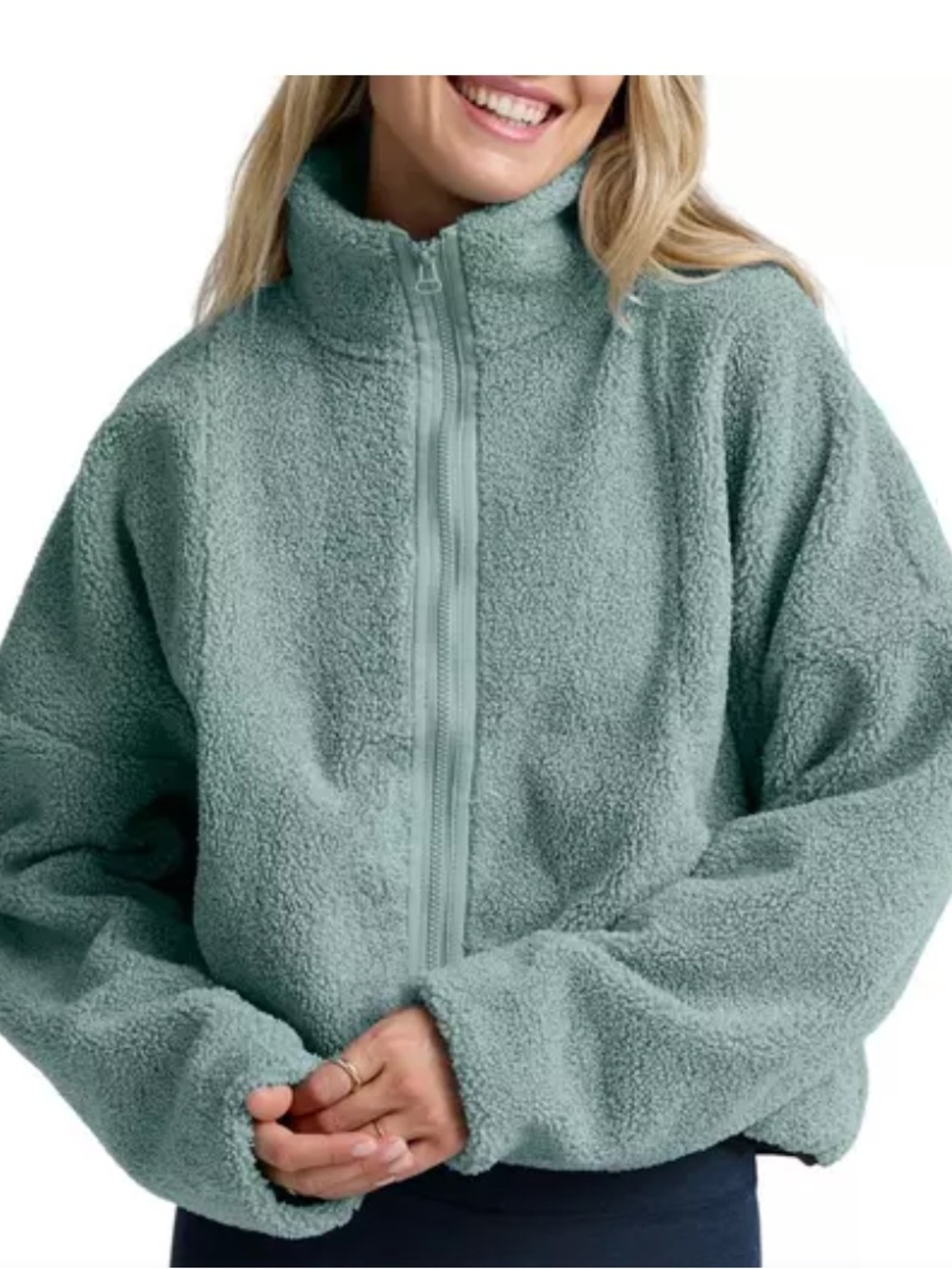 Beyond Yoga Sherpa Zip Jacket in Sage Green